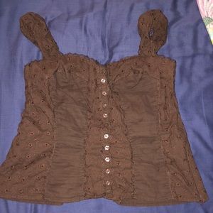 Brown cropped Bebe eyelet top